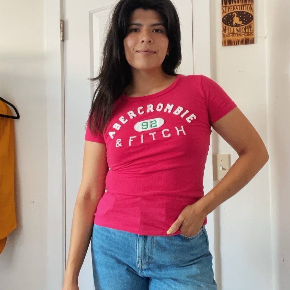 Abercrombie & Fitch Pink Fitted Short Sleeve T-Shirt Y2K Hot Pink Size S/M*